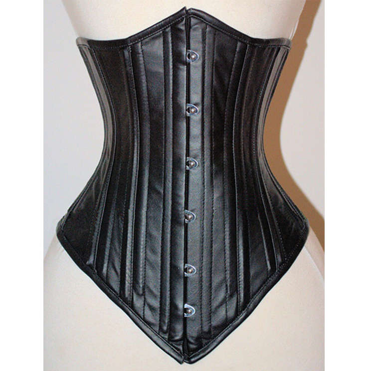 Faux Leather Underbust Corset, Black Steel Bones Underbust Corset, Waist Training Cincher Underbust Corset, #N8856