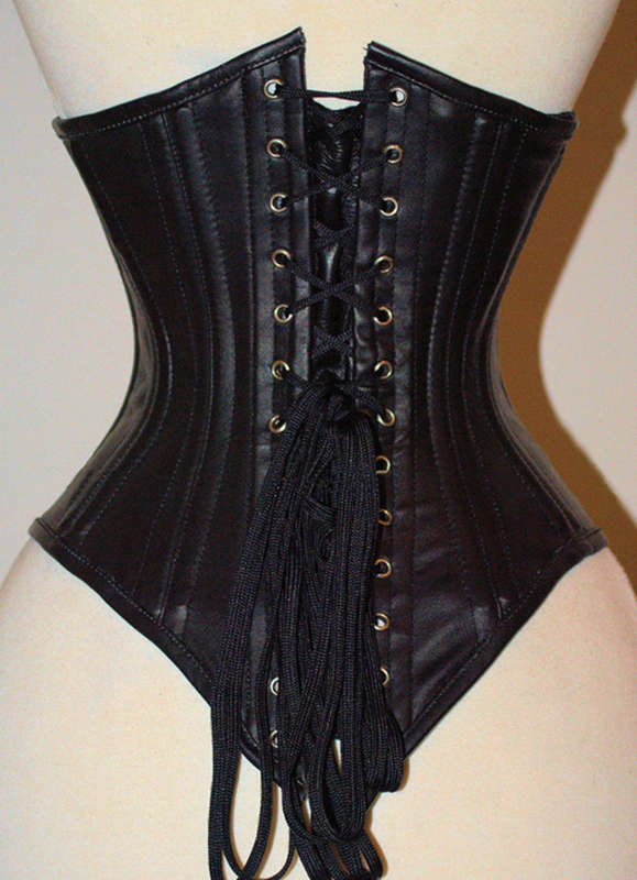 Faux Leather Underbust Corset, Black Steel Bones Underbust Corset, Waist Training Cincher Underbust Corset, #N8856