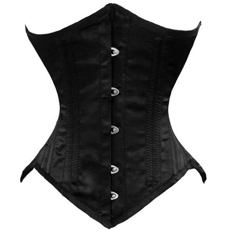 Double Boned Underbust Corsets, Black Steel Bones Underbust Corset, Satin Waist Training Underbust Corset, #N8847