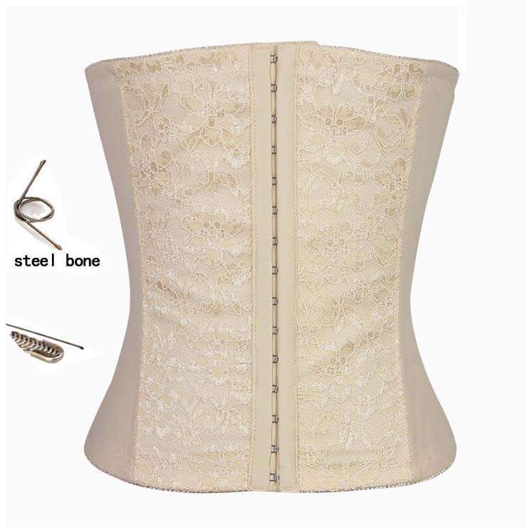 Apricot Waist Cincher Body Shaper Corset, Lace Decorated Waist Training Corset, Spiral Steel Boned Underbust Corset, #N9408