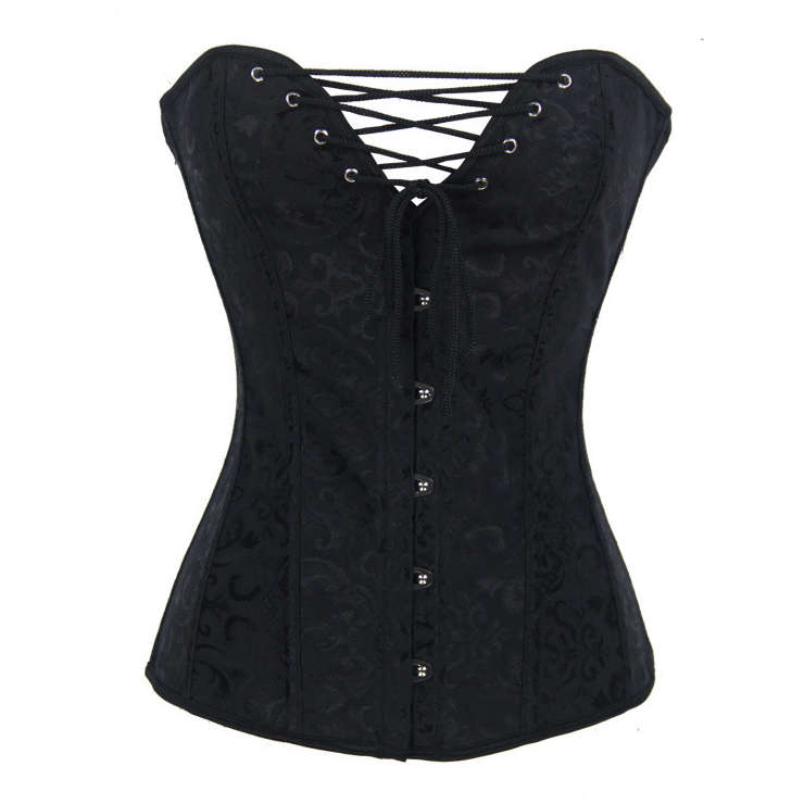 Palace Jacquard Weave Overbust Corset, Lace Up and Busk Outerwear Corset, Black Sexy Steel Bone Outerwear Corset, #N9553