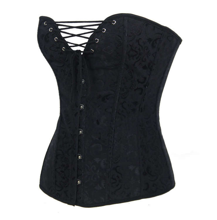 Palace Jacquard Weave Overbust Corset, Lace Up and Busk Outerwear Corset, Black Sexy Steel Bone Outerwear Corset, #N9553