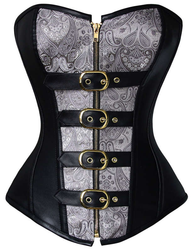 Steampunk Overbust Corset, Black Steel Bone Corset, Faux Leather Corset, Women