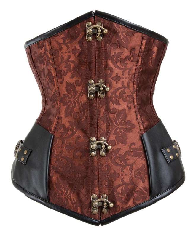 Sexy Brown Jacquard Underbust Corset, Steel Bone Corset, Waist Cincher Underbust Corset, Cheap Vintage Busk Closure Corset, Women