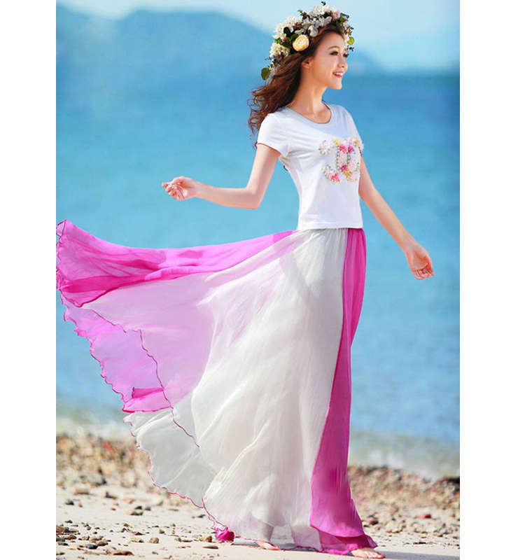 Wrapped Chest Contrast Color Tent Dress, Giant Swing Split Joint Maxi Boho Skirt, Strapless Two Dressing Ways Dresses, #N9067