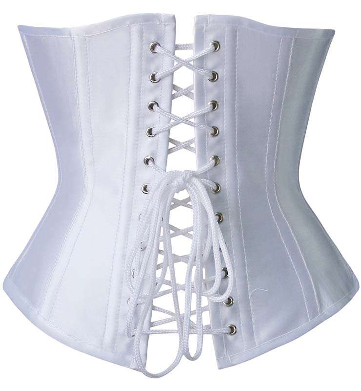 Steel Boned Underbust Corset, Comfortable White Underbust Corset, Satin Busk Closure Lace Up Underbust Corset, Cheap High Quality Corset, #N9625