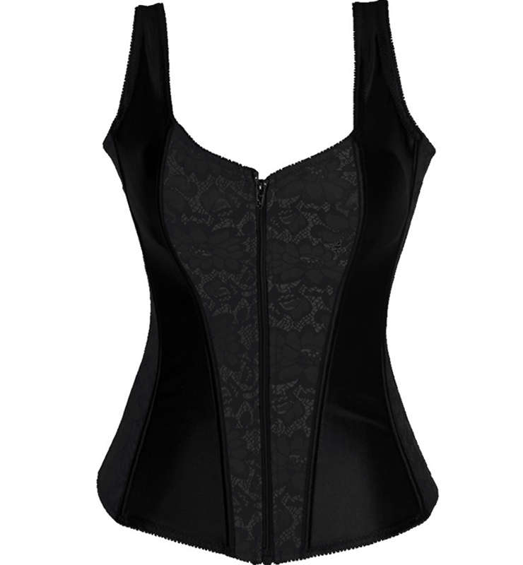 Lace and Satin Halter Corset, Halter Lace & Satin Corset, Black Shoulder Straps Corset, #N8849