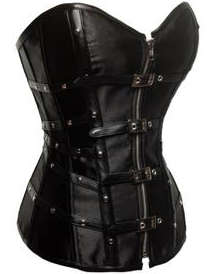 Strapless Satin and Leather Corset, Buckle Studded Corset, Black Steampunk Rivet Overbust Corset, #N9169