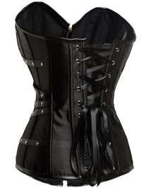 Strapless Satin and Leather Corset, Buckle Studded Corset, Black Steampunk Rivet Overbust Corset, #N9169