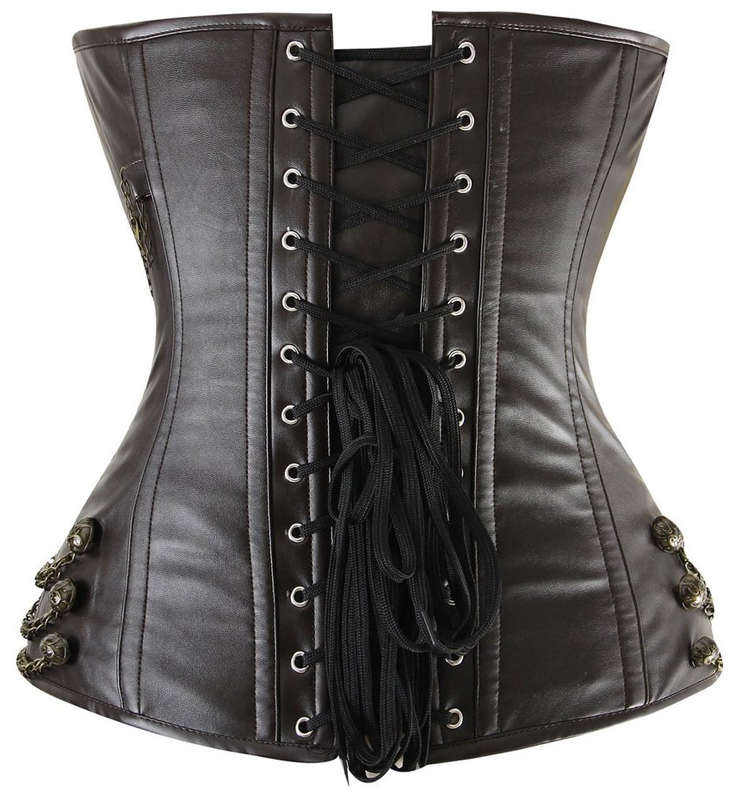 Steel Bones Corset, Maroon Chains Steampunk Corset, Chains Steampunk Corset, #N4394