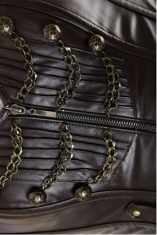Steel Bones Corset, Maroon Chains Steampunk Corset, Chains Steampunk Corset, #N4394