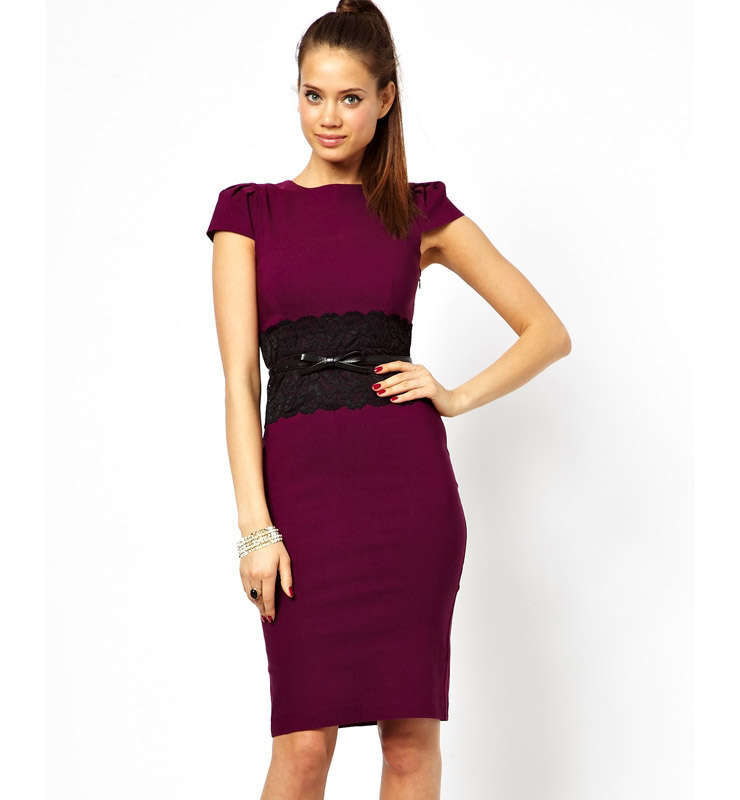 Paper Dolls Lace Waistband Dress, Round Collar Waist Lace Dress, Short Sleeves Lady Evening Dress, #N7656