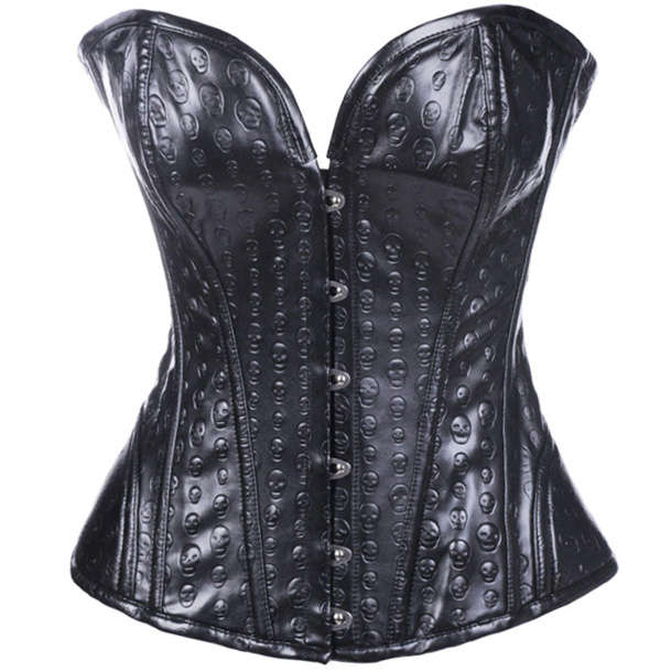 Skull Print Leather Steel Boning Corset, Skull Print Leather Corset, Skull Print Metal Boned Corset, #N5684