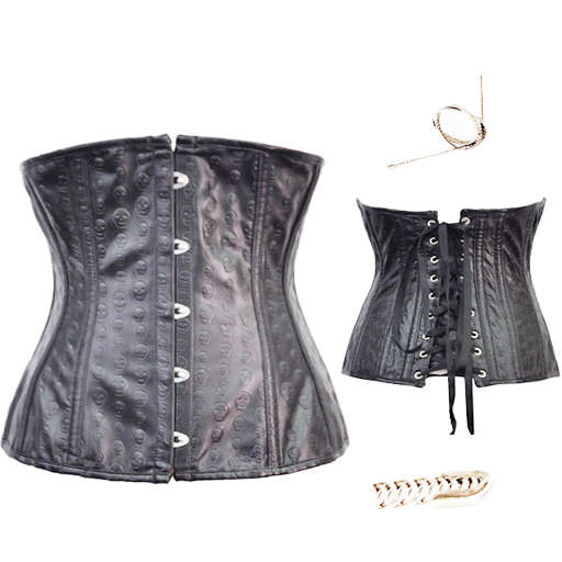 Skull Print Underbust Corset, Steel Boning Leather Underbust Corset, Skull Print Metal Boned Corset, #N8401
