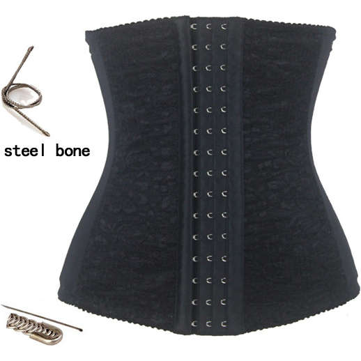 Black Waist Cincher Body Shaper Corset, Lace Decorated Waist Training Corset, Spiral Steel Boned Underbust Corset, #N9160