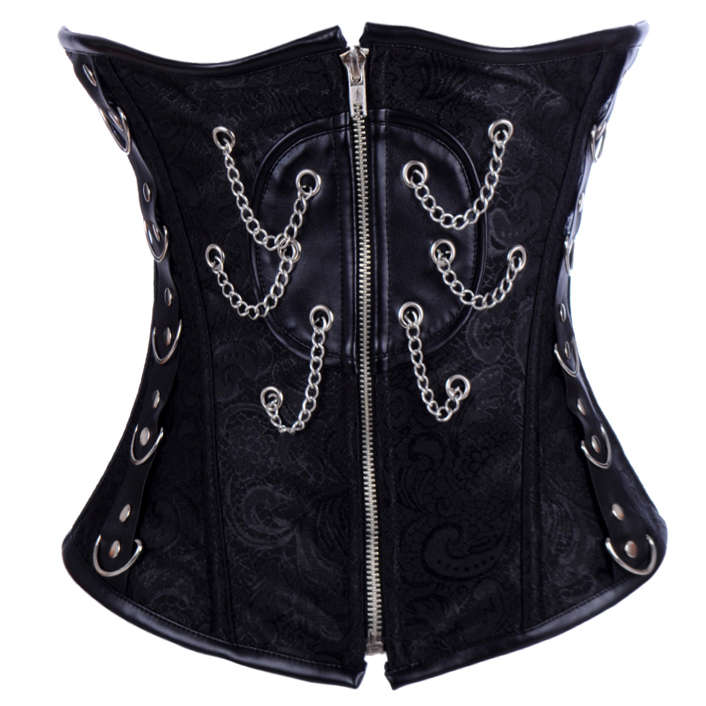 Black Brocade Pattern Corset, Steampunk Style Underbust, Brocade Pattern Steampunk Style Corset, #N4964