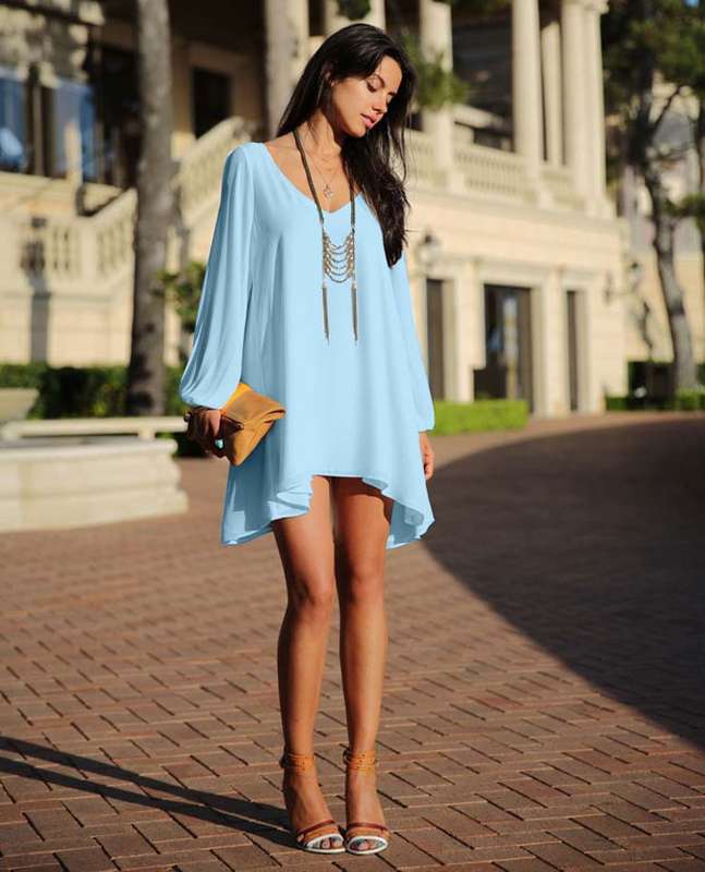 Boho Style Long Sleeveless Chiffon Dress, Low V-neck Open Sleeve, Elegant Women