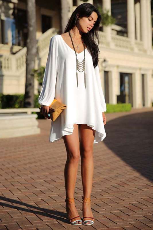 Boho Style Long Sleeveless Chiffon Dress, Low V-neck Open Sleeve, Elegant Women