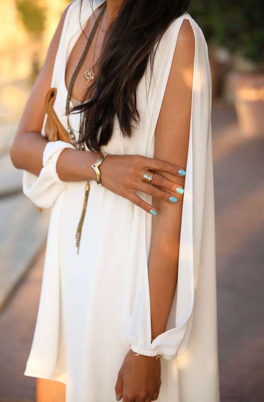 Boho Style Long Sleeveless Chiffon Dress, Low V-neck Open Sleeve, Elegant Women