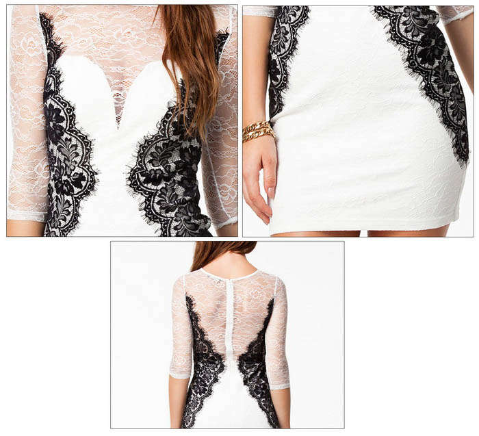 Round Collar Lace Splicing Color Dress, Elegant Full Lace Dress, Double-Deck Lace Dress, #N7593
