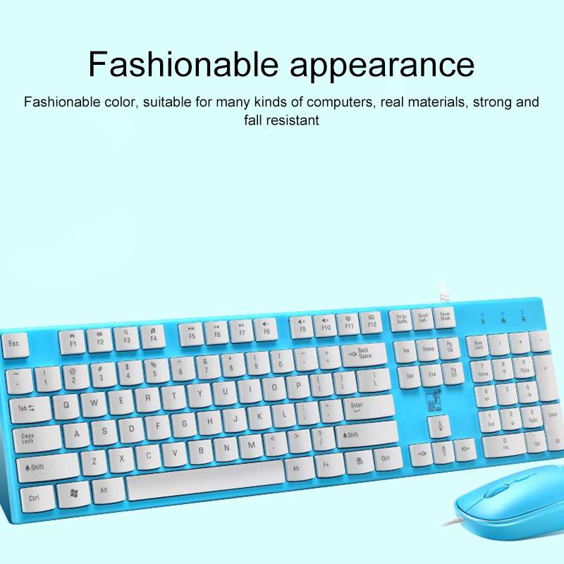 S600 Business Office Wired USB Keyboard+Mouse  Black/White/Blue