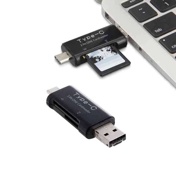 3-in-1 USB, Type-C, Micro USB: TF, SD OTG Card Reader