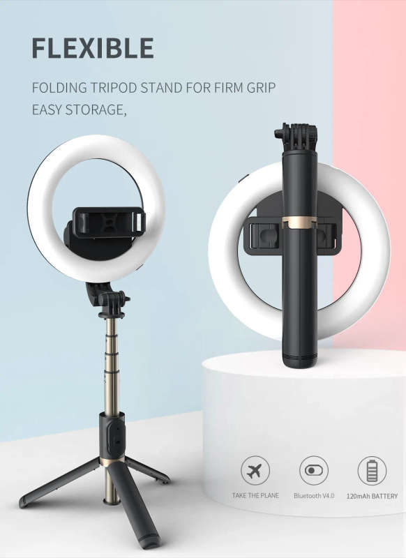 Selfie Stick Ring Light For Youtube Video Makeup Q07
