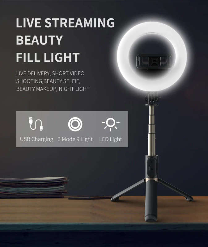 Selfie Stick Ring Light For Youtube Video Makeup Q07