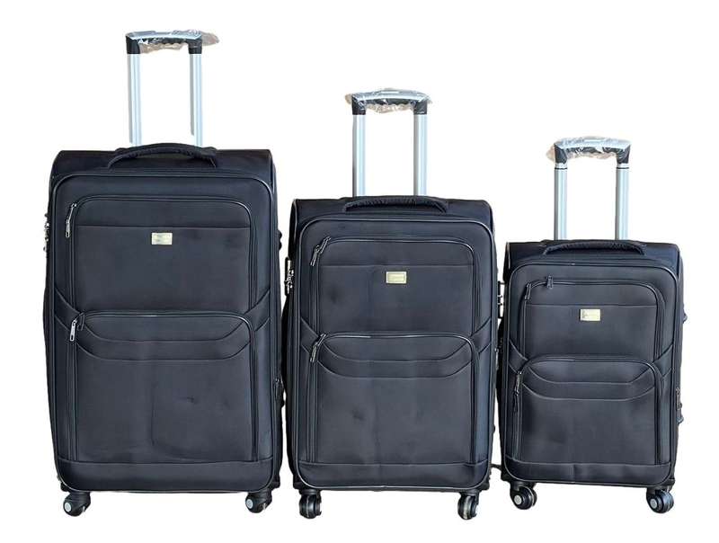 Fabric 3 Piece Luggage- Double Zip Suitcase Black,Purple,Blue