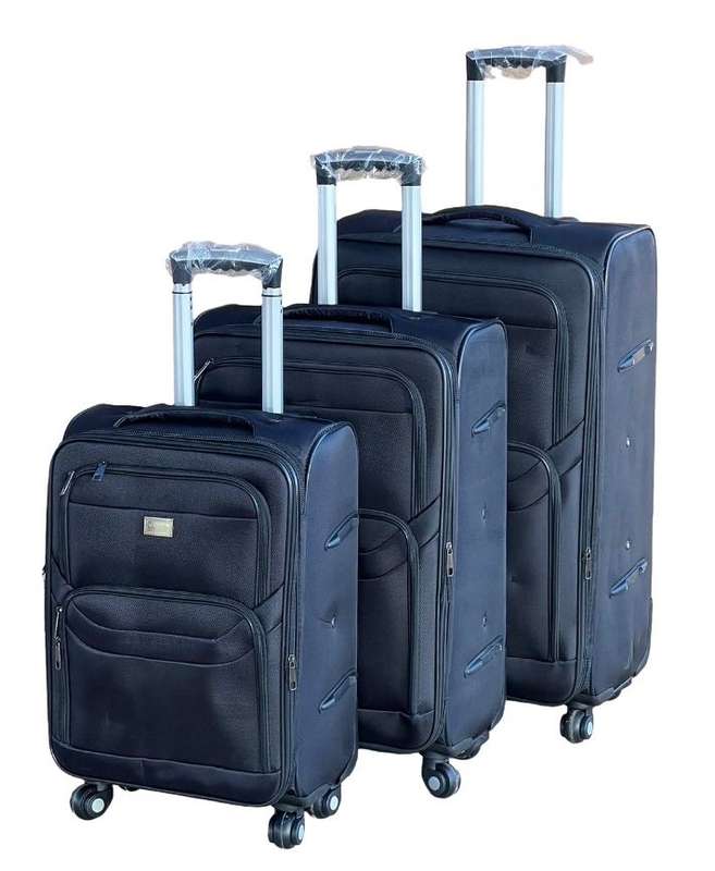 Fabric 3 Piece Luggage- Double Zip Suitcase Black,Purple,Blue