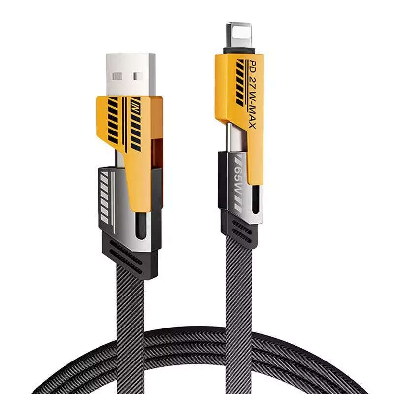 120W Type-C iphone PD Fast Charger 4-in-1 Flat Braided Anti-Tangle Cable
