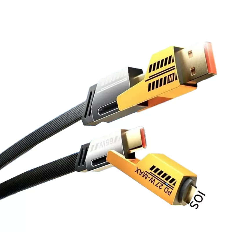 120W Type-C iphone PD Fast Charger 4-in-1 Flat Braided Anti-Tangle Cable