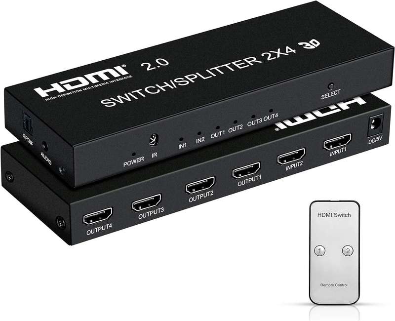 2X4 HDMI 2.0 Switch/ Splitter 2 In 4 Out HDMI Switch 3D 1080P
