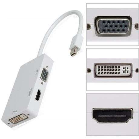 Mini Display Port To HDMI/VGA/DVI - White