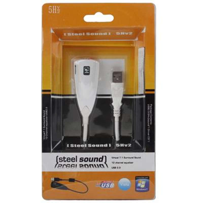 Steel 5HV2 USB 7.1 Channel Sound Adapter External Sound Card(White)