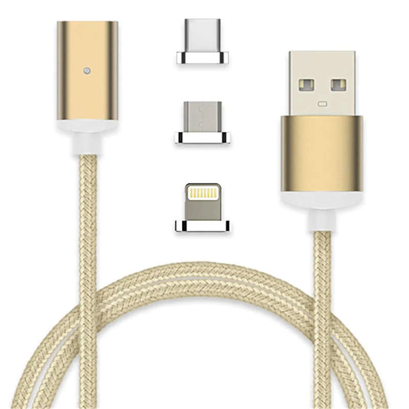 3in1 Magnetic USB Charging Cable for Mobile Phones (Gold)