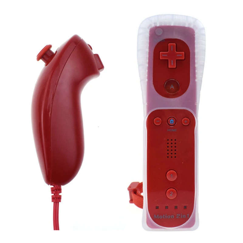 Wii/WiiU 2in1 Remote Controller Built-in Motion Plus With Nunchuck Red