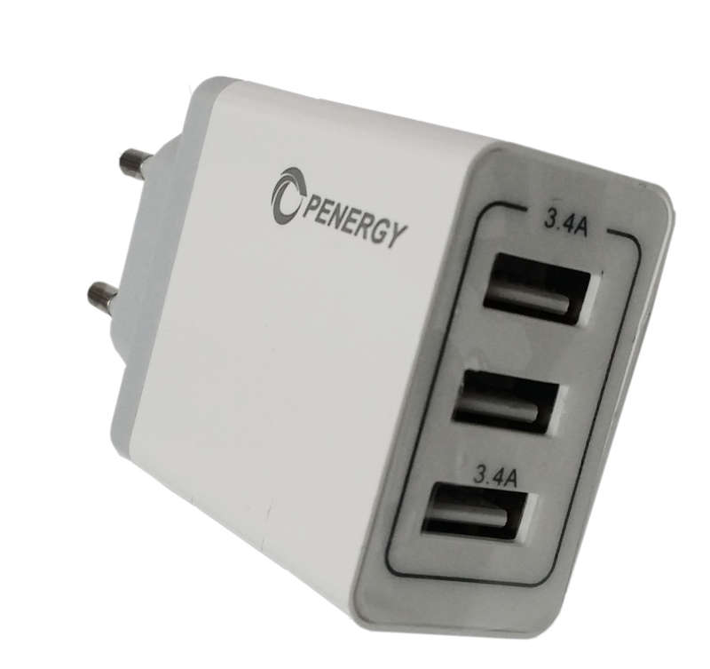 3 * USB Ports PENERGY Travel Adapter Wall Charger 3.4A No Cable
