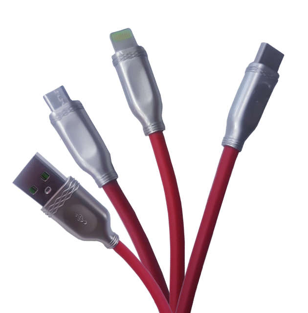 3in1 USB Quick Charge & Data  Cable For Mobile Phones (Red)