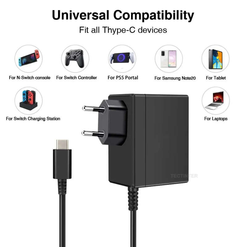 Nintendo Switch/Lite/Oled 15V/2.6A Type-C AC Adapter USB C Type C