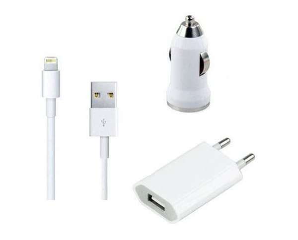 Mini 3 in 1 USB Wall & Car Charger + Lightning Cable for iPhone 5/6/7