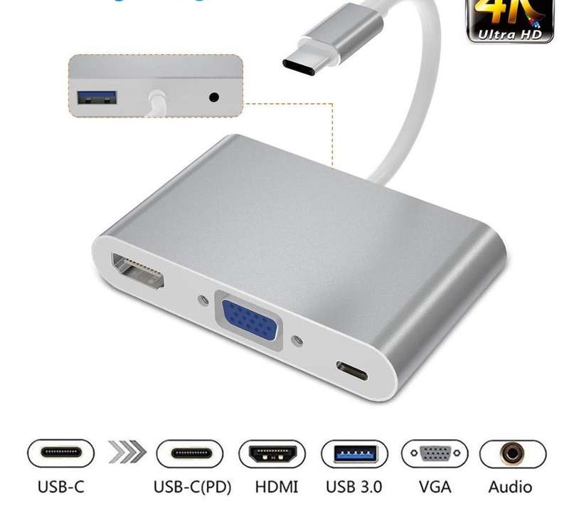5-in-1 Thunderbolt 3 USB Type C Hub to HDMI VGA 3.5mm Jack USB Adapter