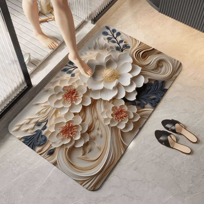 Ewube 60x40cm Diatom Luxury Super Absorbent Non-Slip Floor Mat With Floral Beige