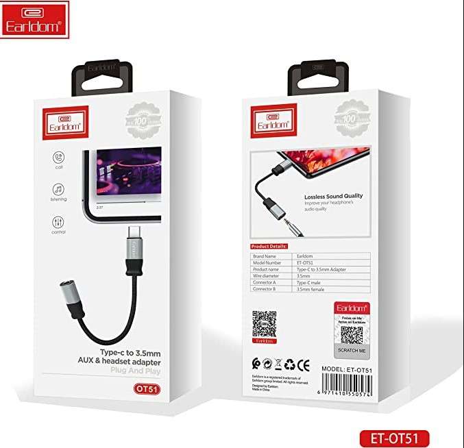 Earldom OT51 3.5 mm Universal Plug and Play  (Type-C/USB-C)