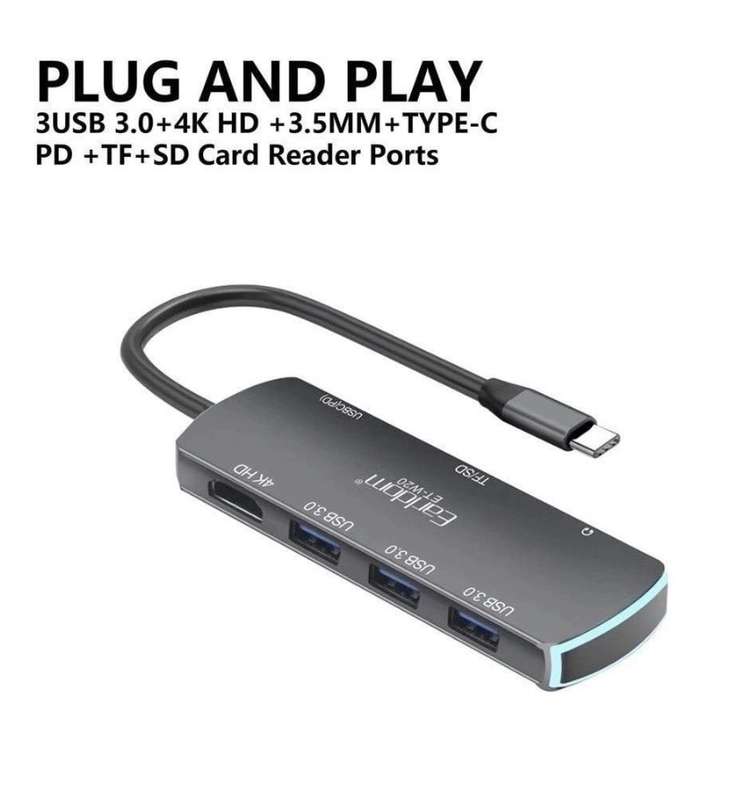 Earldom W20 8 in 1 USB Hub to Type-C Plug and Play