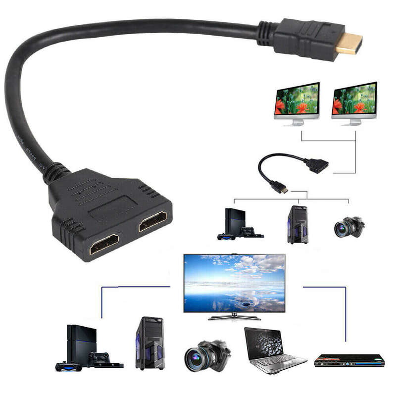 HDMI Splitter Adapter Cable Connect 1 Unit to 2 Outputs