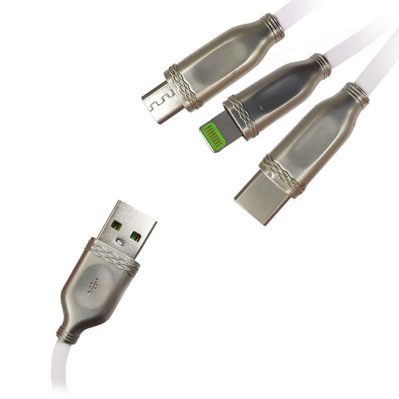 3in1 USB Quick Charge & Data  Cable For Mobile Phones (White)