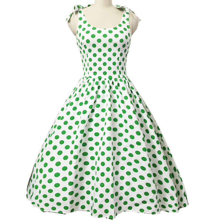 Elegant Vintage Bowknot Polka Dot Print Cocktail Party Casual Swing Dress