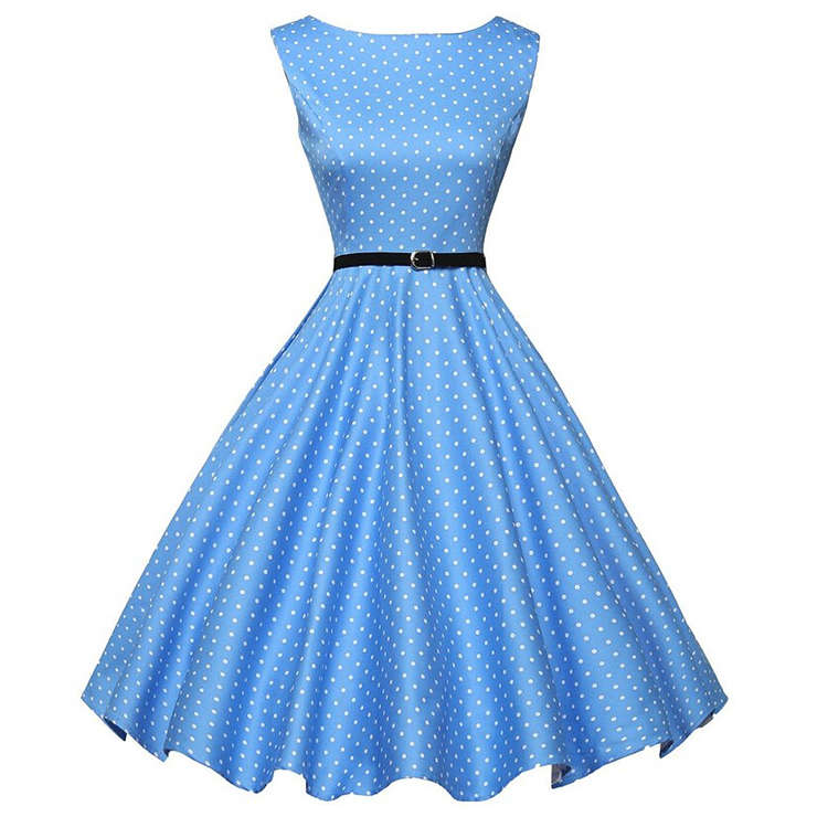 Women's Vintage Polka Dot Belt Vintage Casual Swing Dress