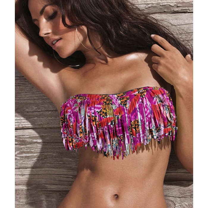 Red Floral Fringe Bikini Top